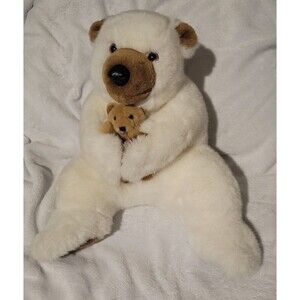 Vintage Dakin Applause White Mama Bear with Brown Cub Plush Stuffed Animal RARE
